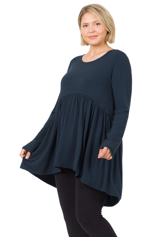 Plus Size Babydoll Blouse - Midnight Navy