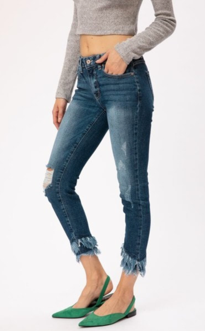 Mid Rise Hem Detail Ankle Kancans