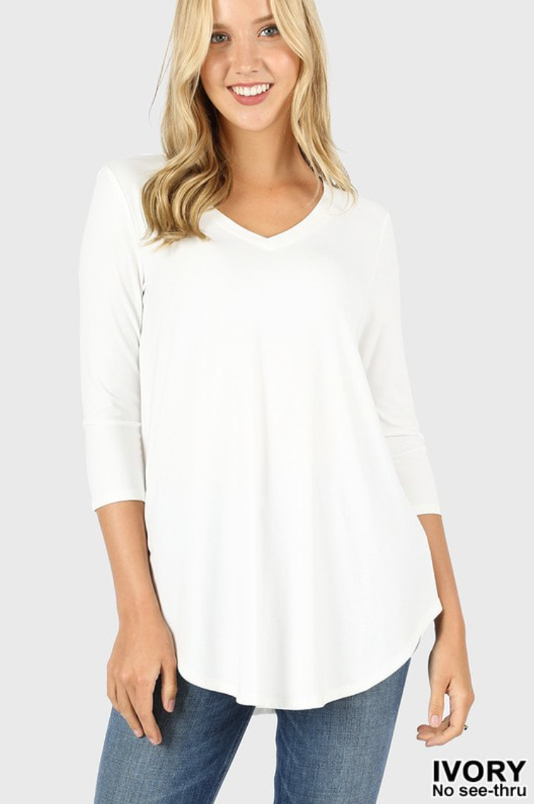 Super Soft Ivory 3/4 Sleeve V-Neck Top