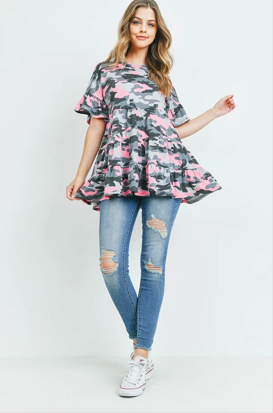 Camo Pink Babydoll Top