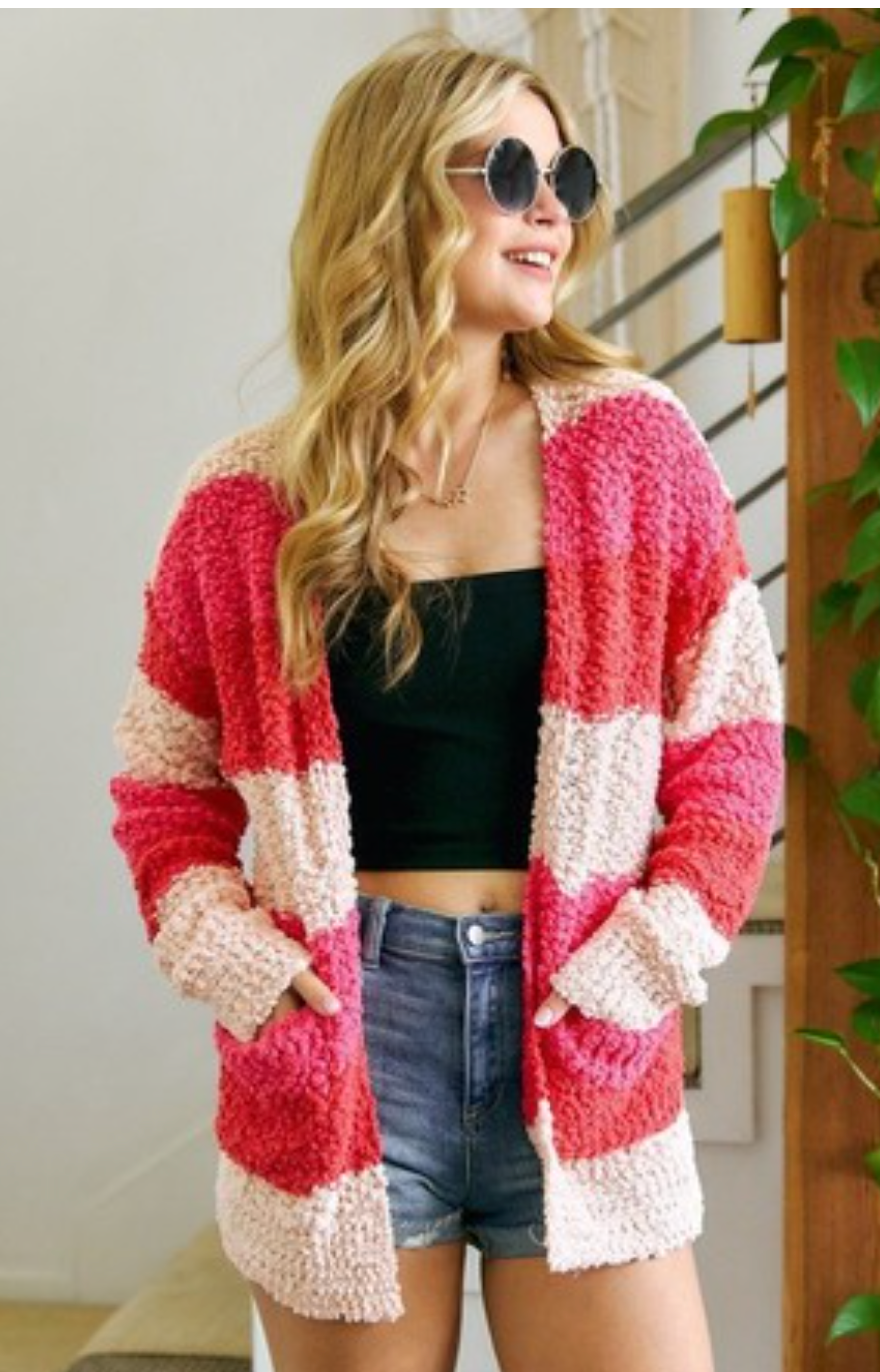 Color Block Popcorn Knit Sweater