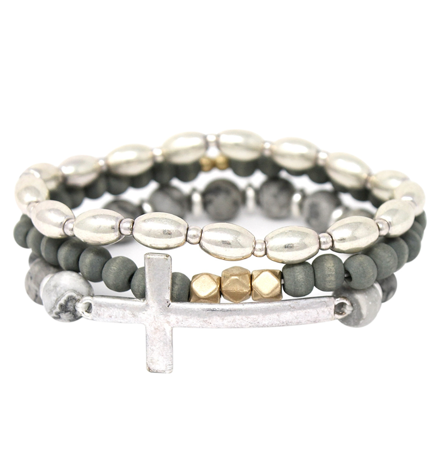 Beaded Cross Bracelet Set