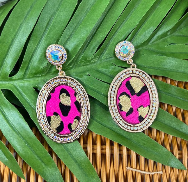 Fushia Cheetah Bling Earrings