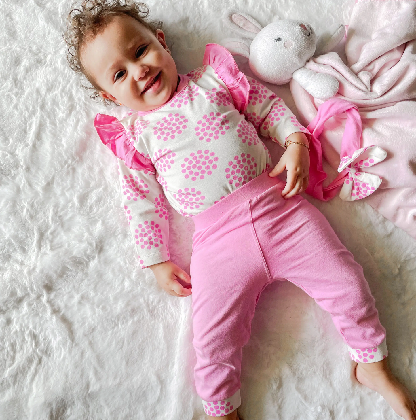 3 pc Layette Baby Girls Pink Polka Dot Set