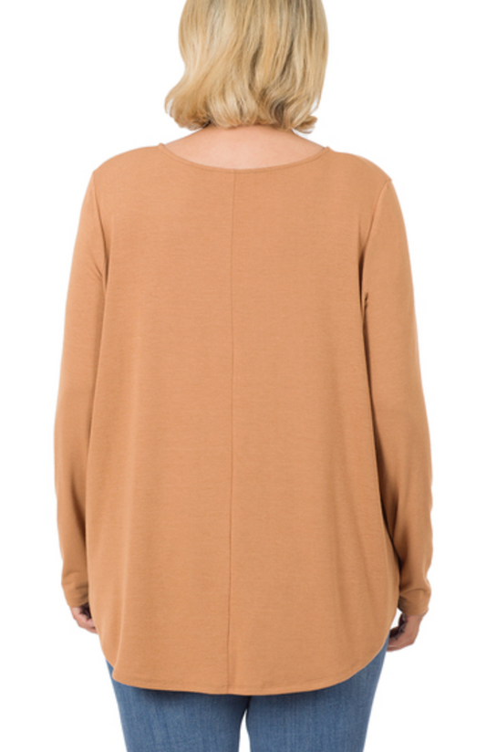 Deep Camel Plus Size Long Sleeve Button Shirt