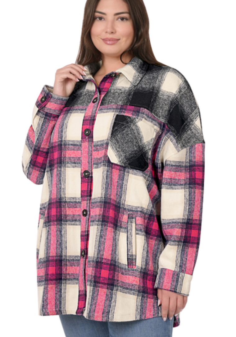 Plus Size Oversized Shacket - Magenta