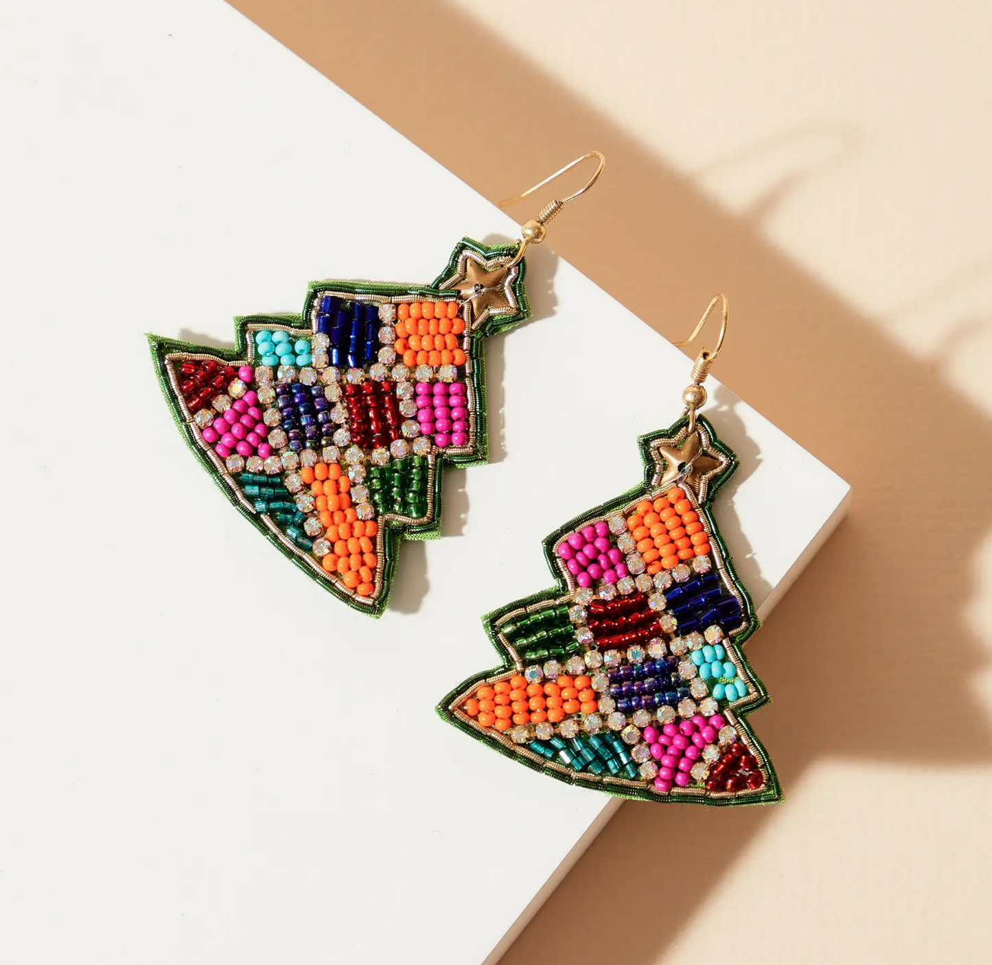Christmas Tree Seed Bead Earrings