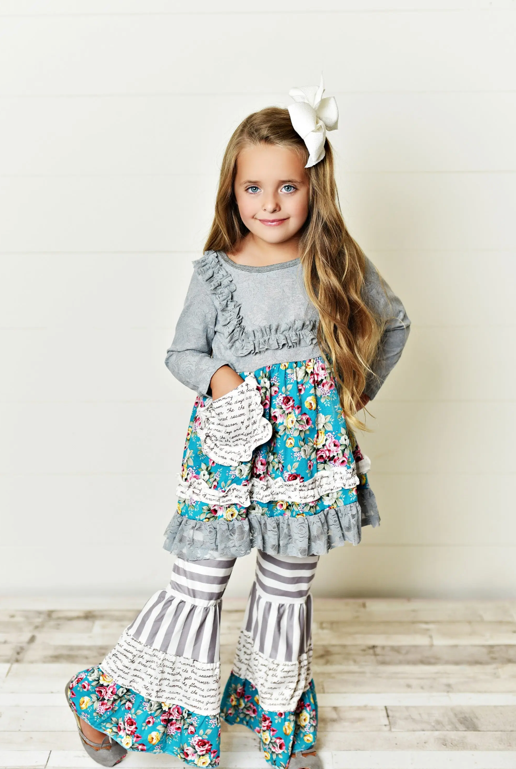Kids Gray Stripe Bell Bottom Set