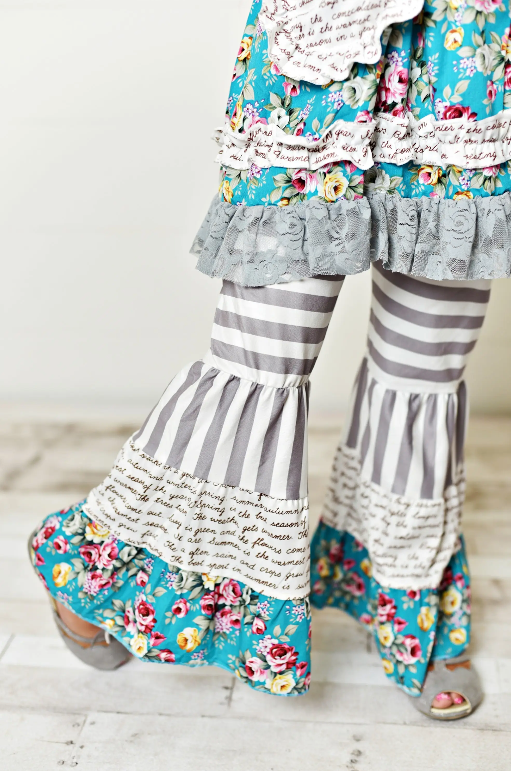 Kids Gray Stripe Bell Bottom Set
