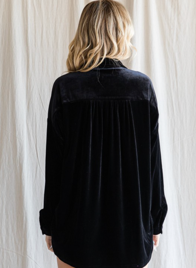 Showstopper Black Velvet Button Up