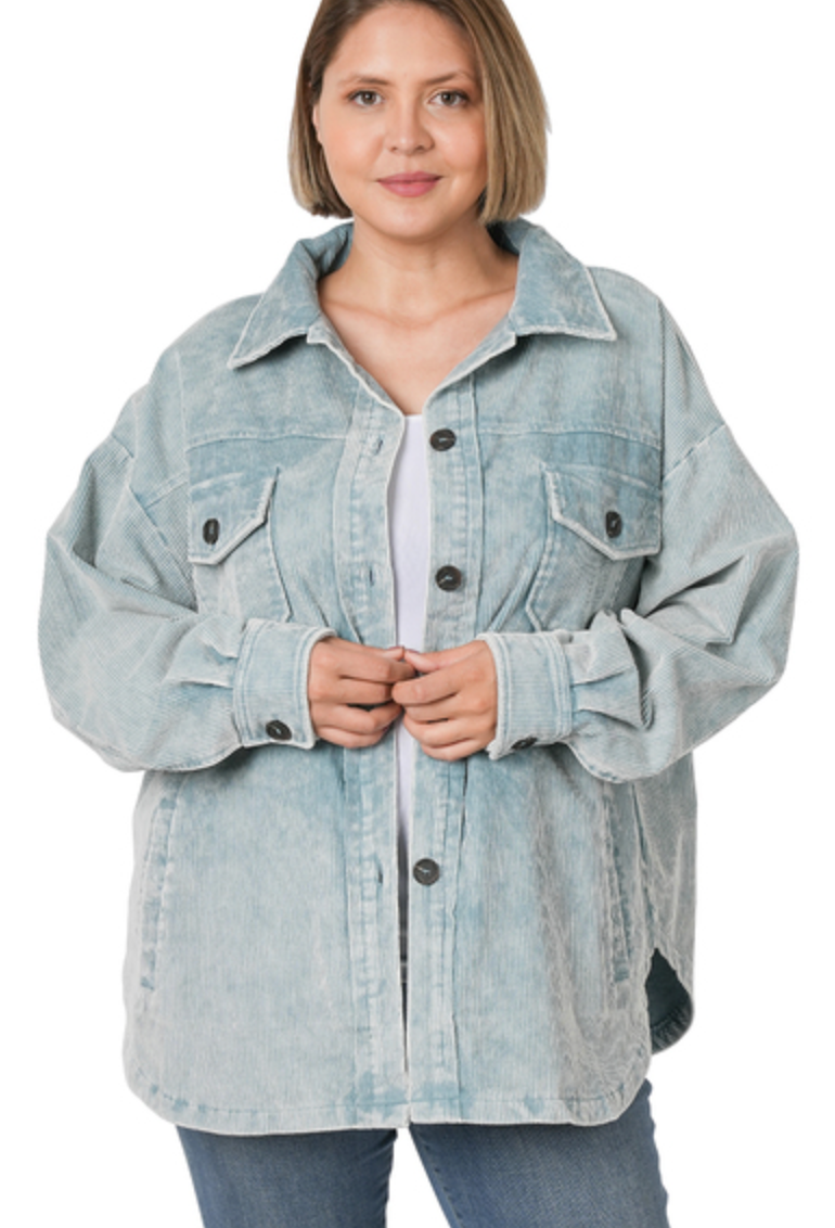 Vintage Plus Size Corduroy Shacket