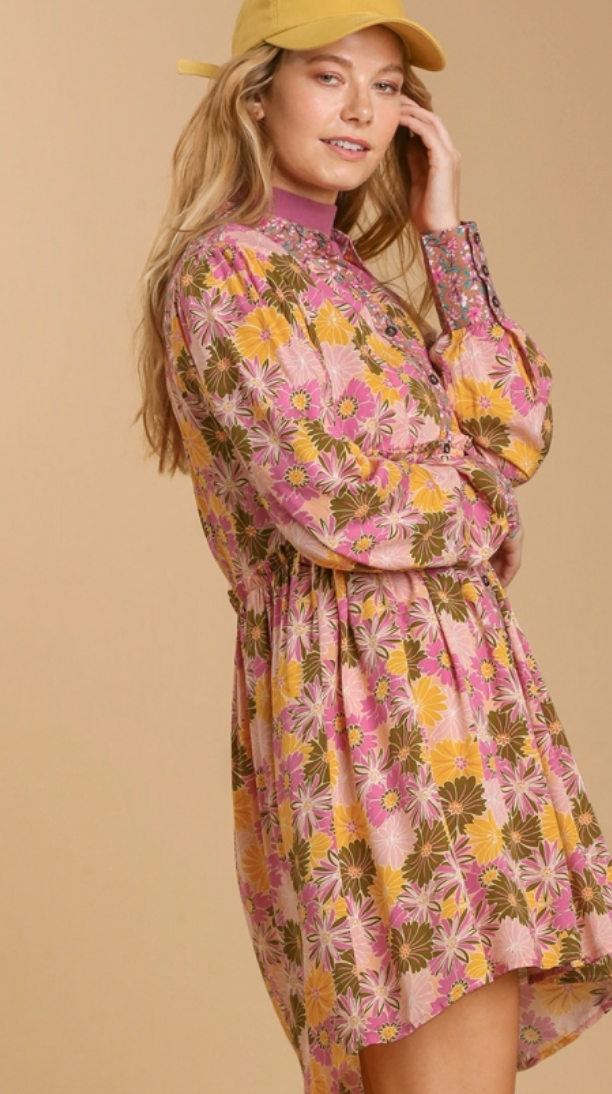 Floral Print Collared Button Down Kimono OR Dress