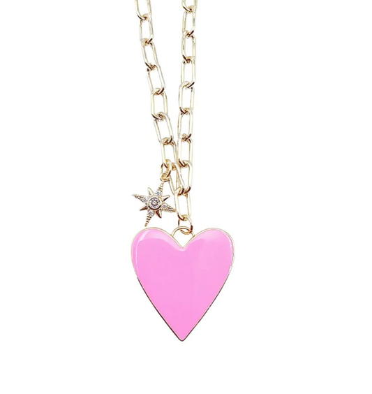 Pink Enamel Heart Necklace