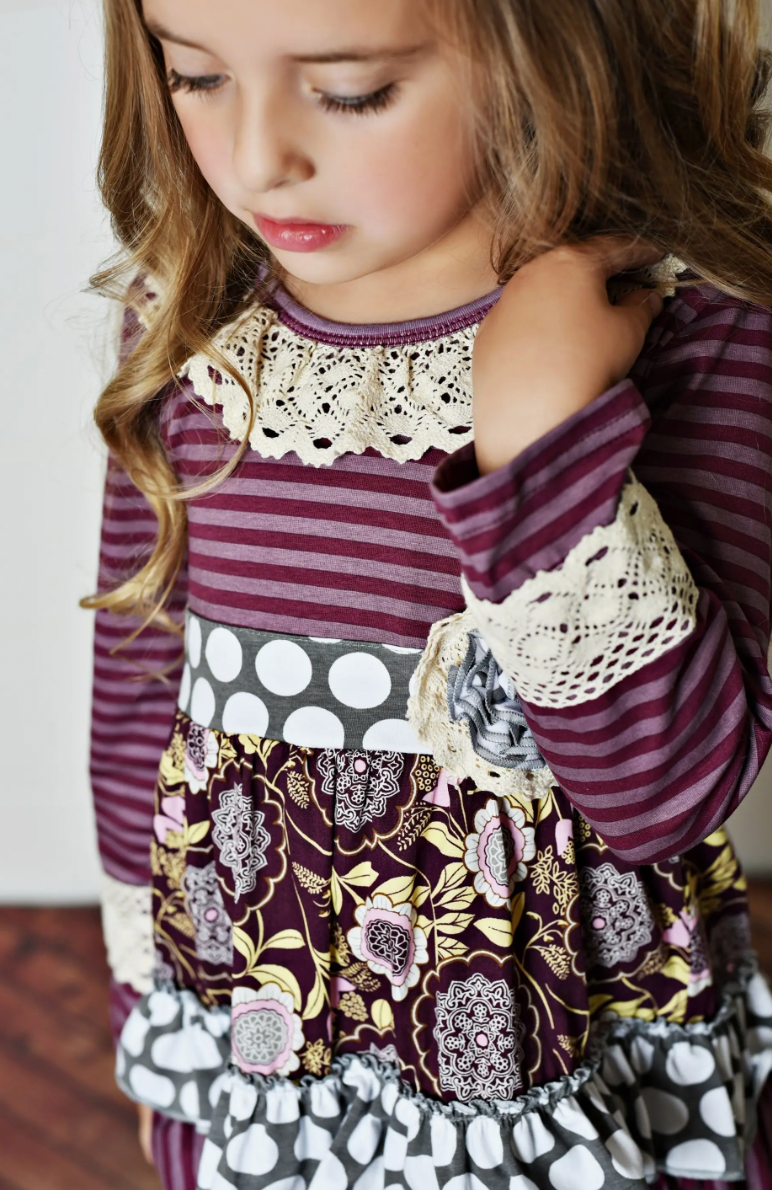 Kids Plum Gray Polka Dot Set