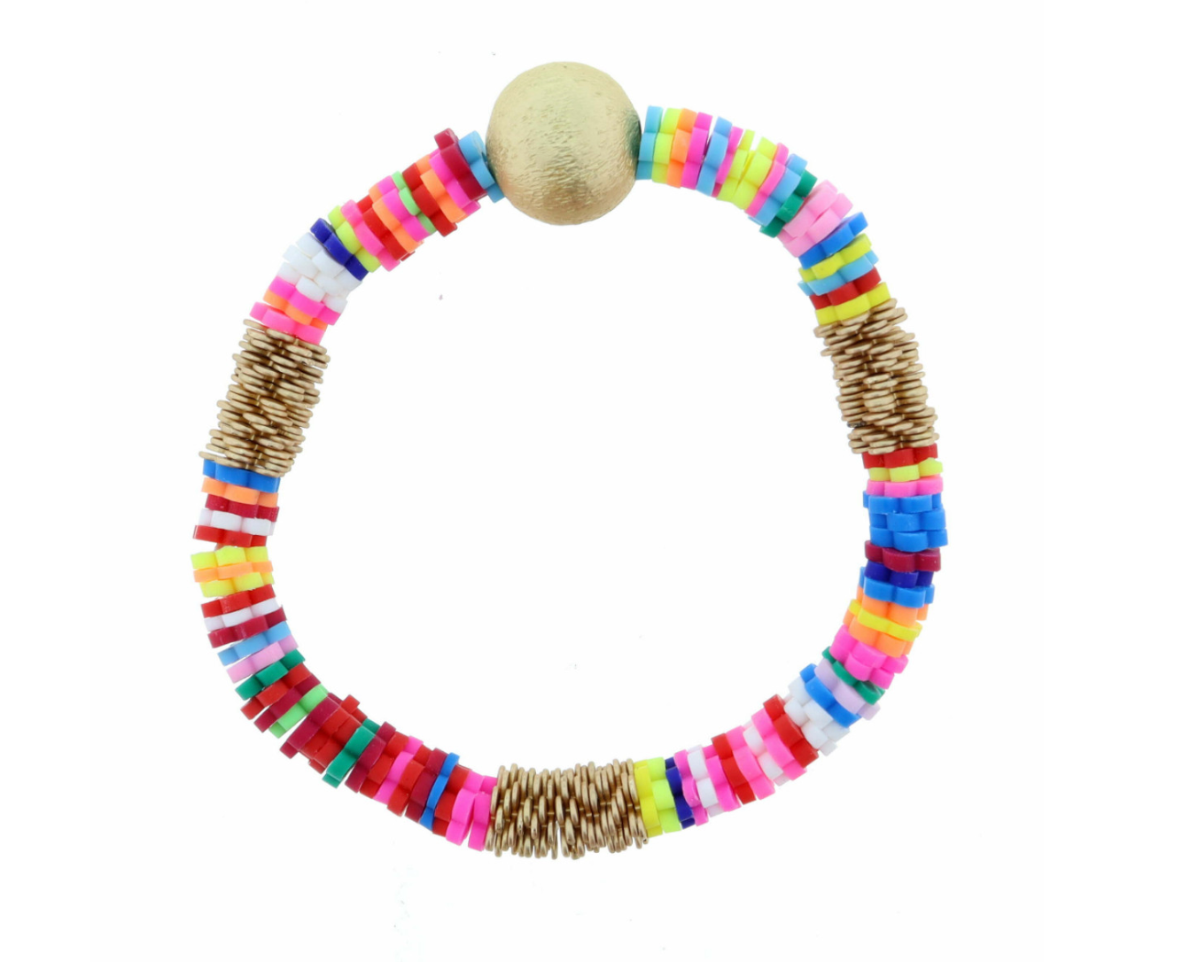 Kids Multi Flower Rubber Sequin With Gold Ball Bracelet
