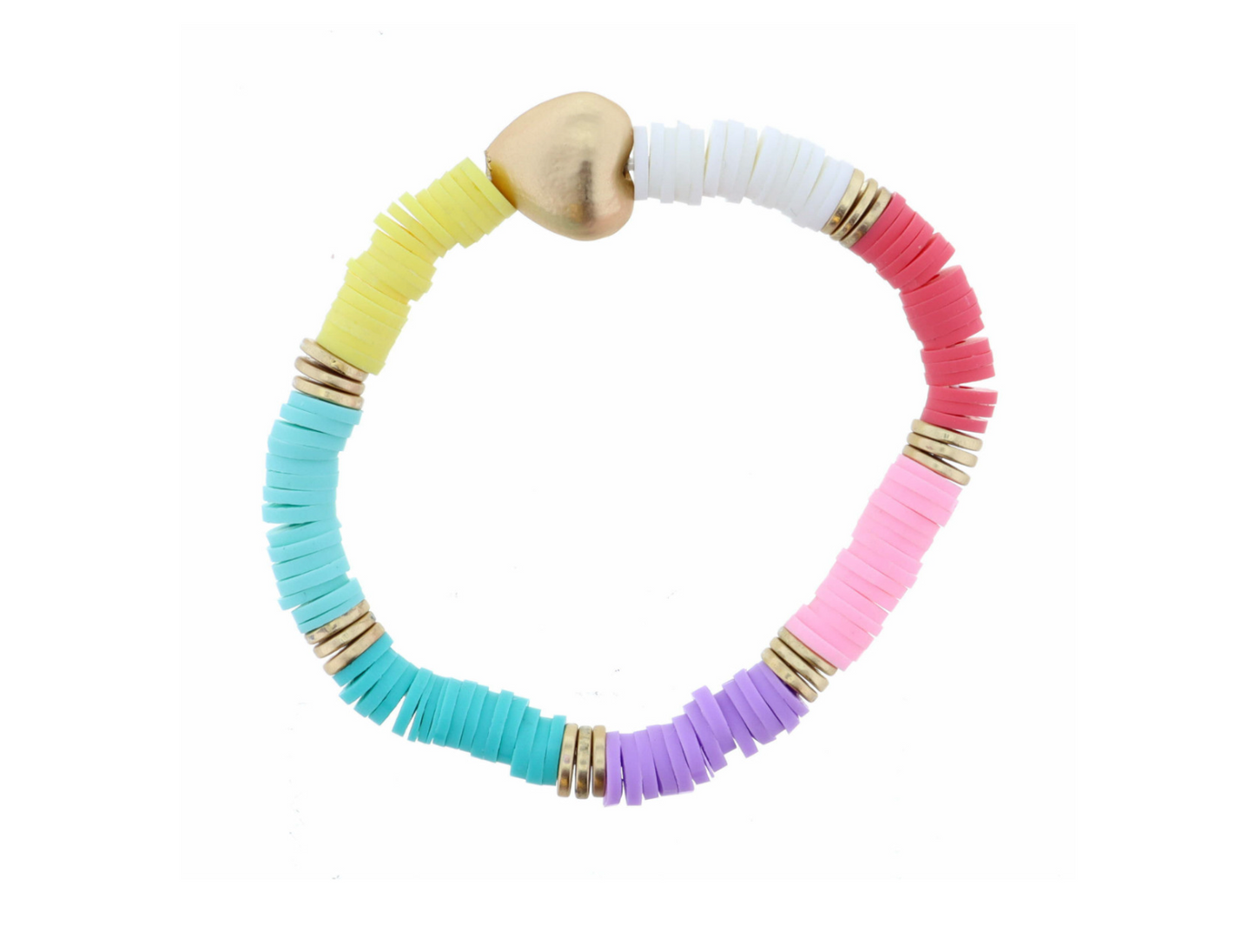 Kids Multi Flower Rubber Sequin With 3D Gold Heart Bracelet