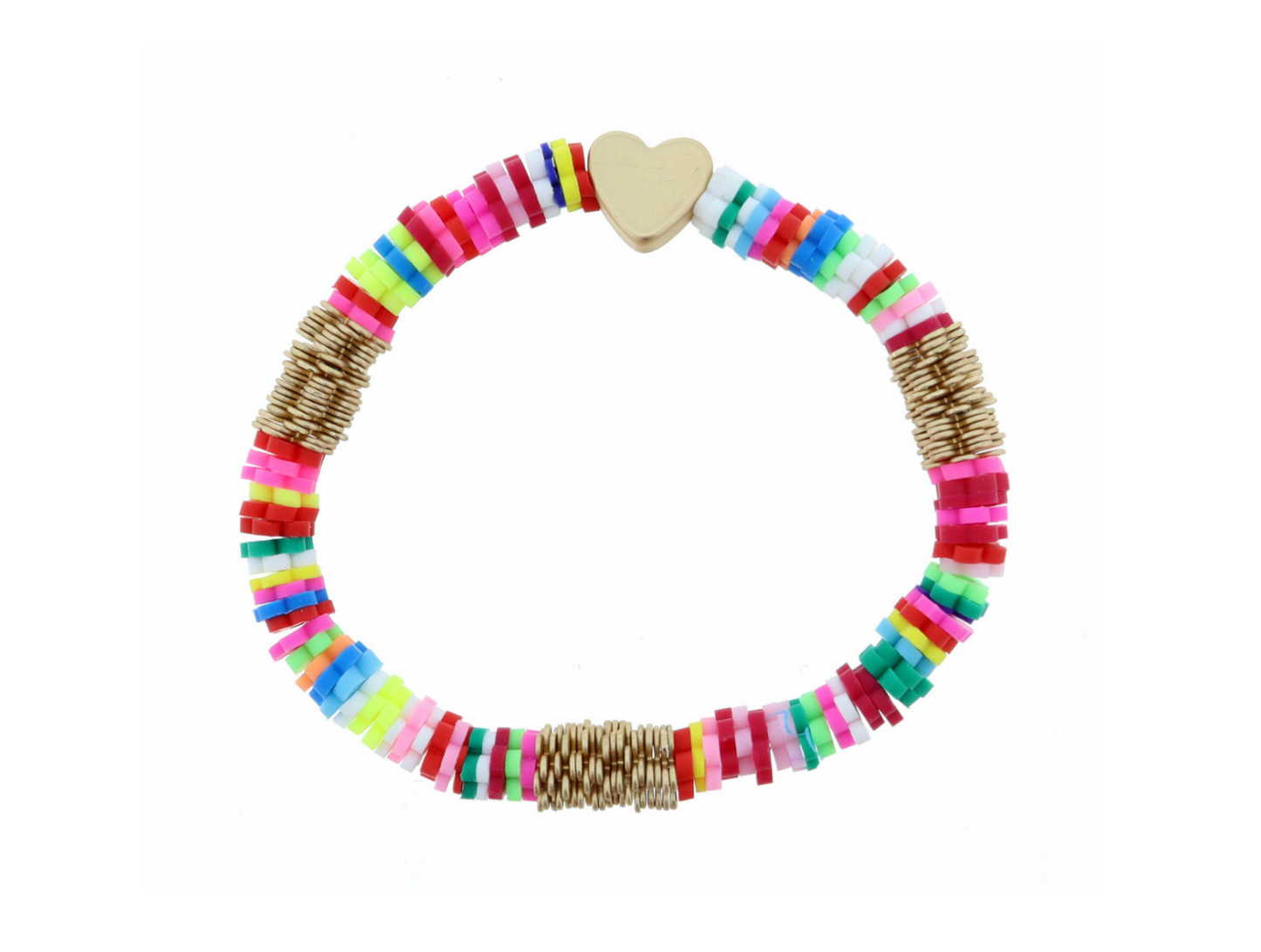 Kids Multi Flower Rubber Sequin With Flat Gold Heart Bracelet