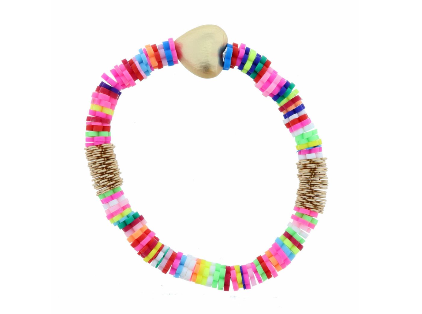 Kids Multi Colorblock Rubber Sequin With 3D Gold Heart Bracelet