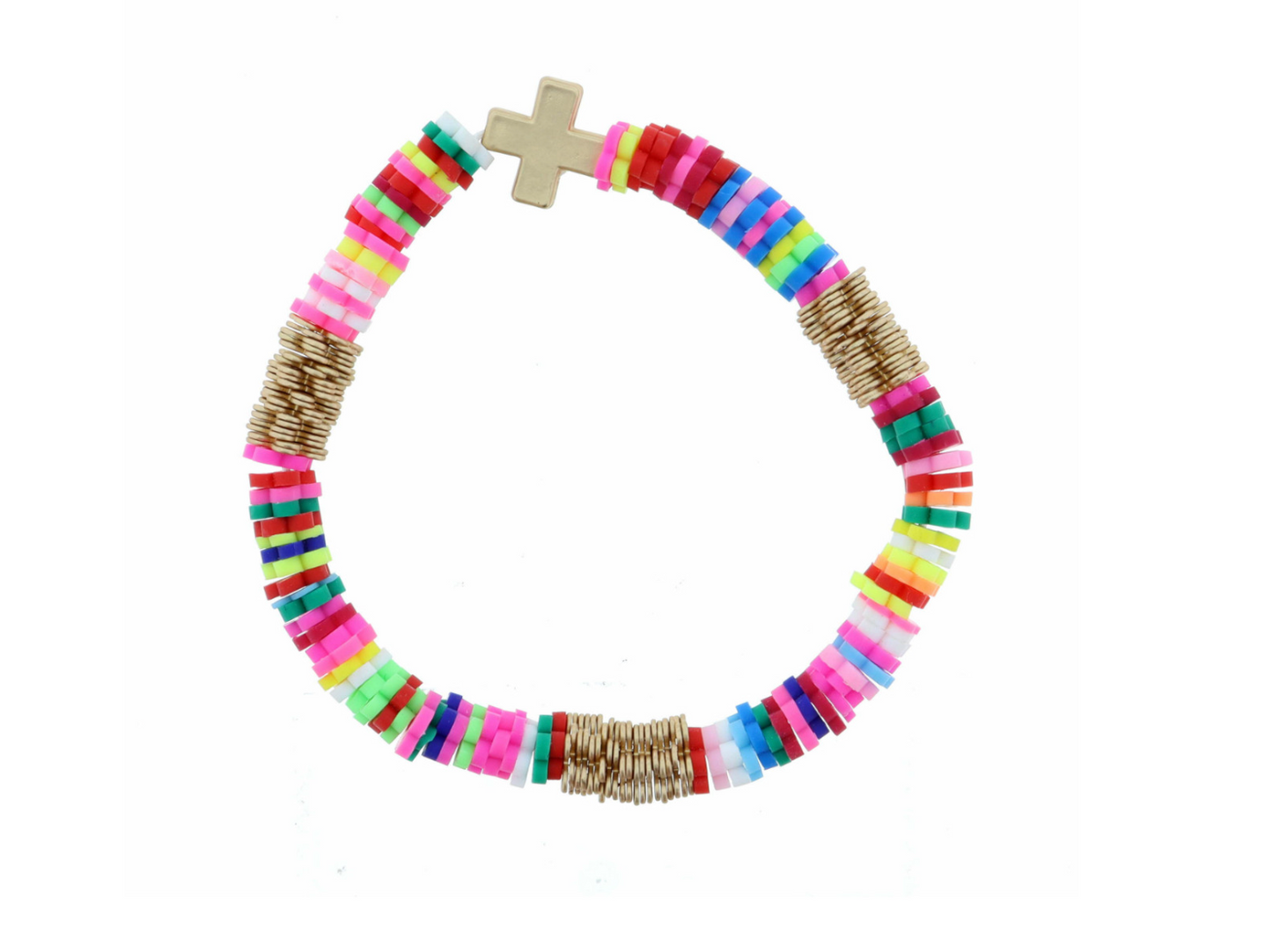 Kids Multi Flower Rubber Sequin With Gold Cross Bracelet