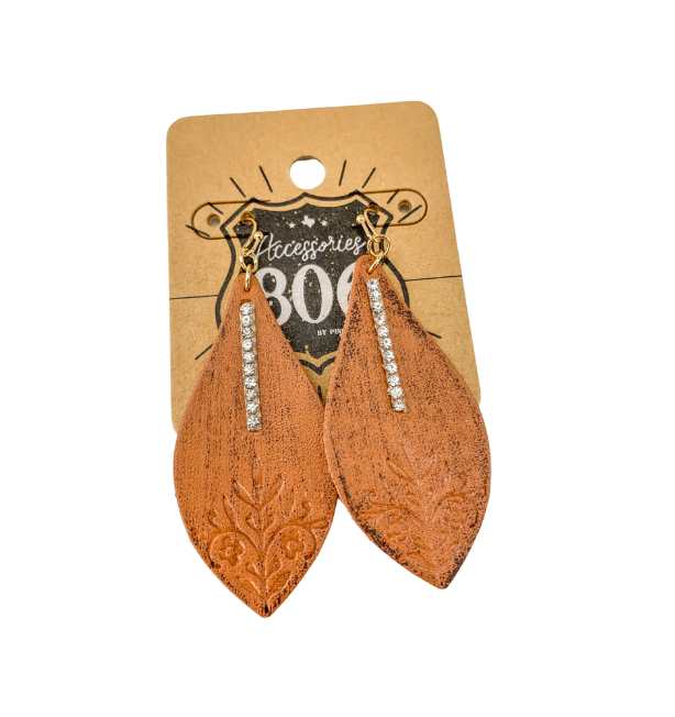 Crystal Leather Teardrops - Cognac