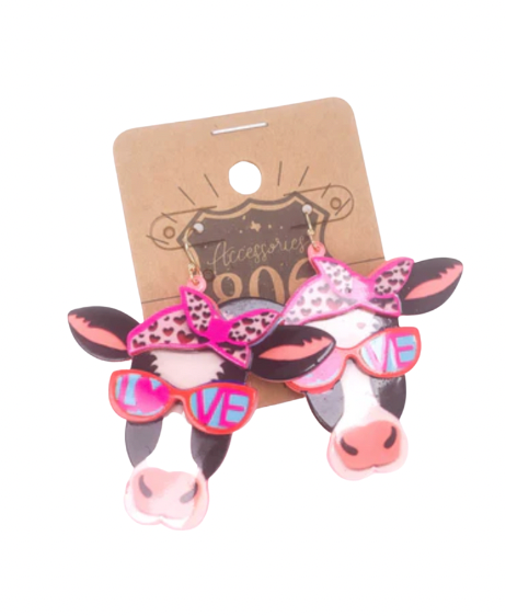 Acrylic Cow Love Earrings