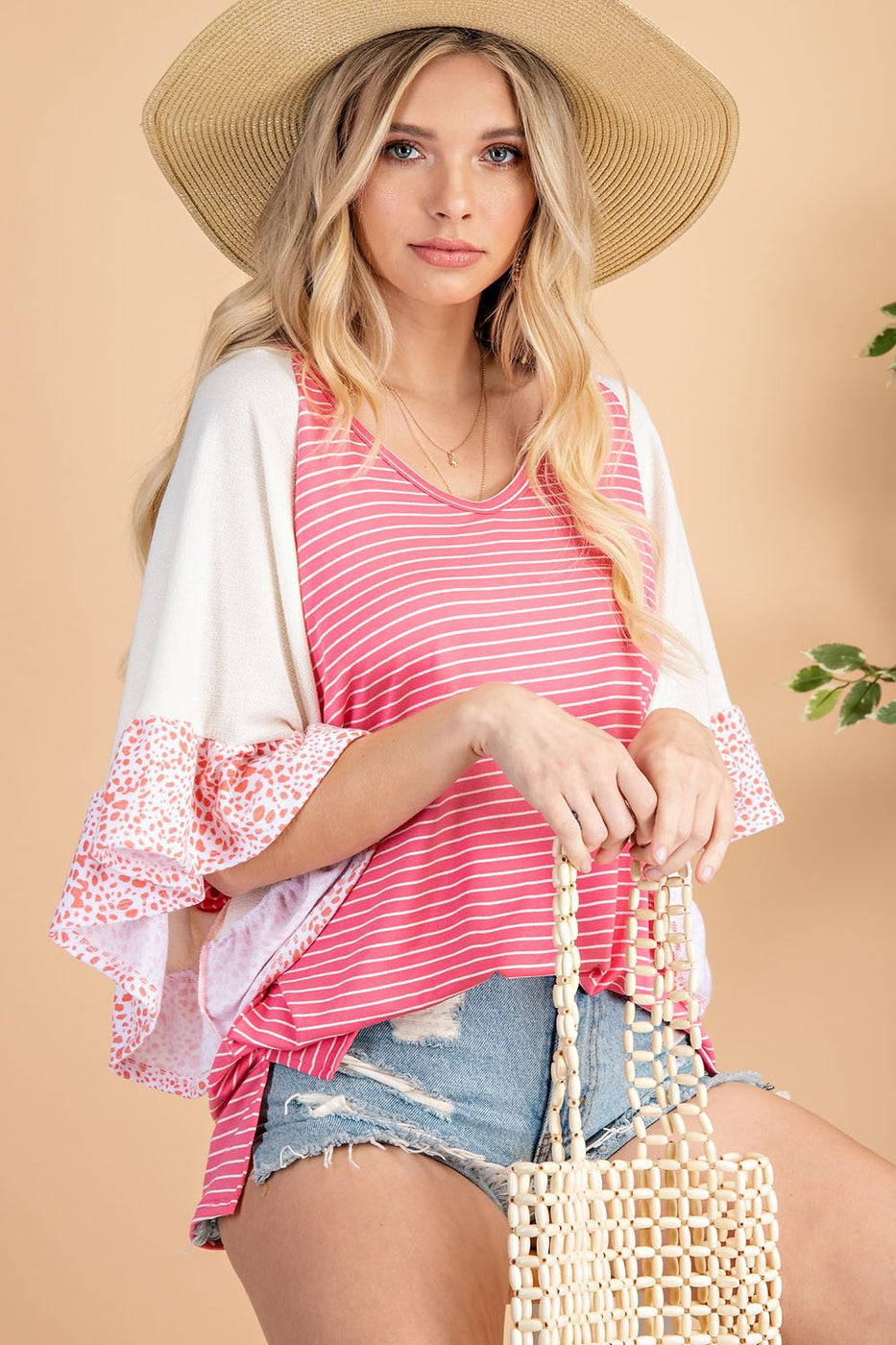 Coral Mixed Texture Top