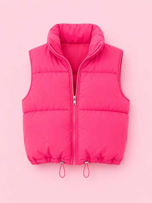 Puffer Crop Vest - Hot Pink