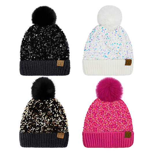 Glitter Sequined Cuff Beanie