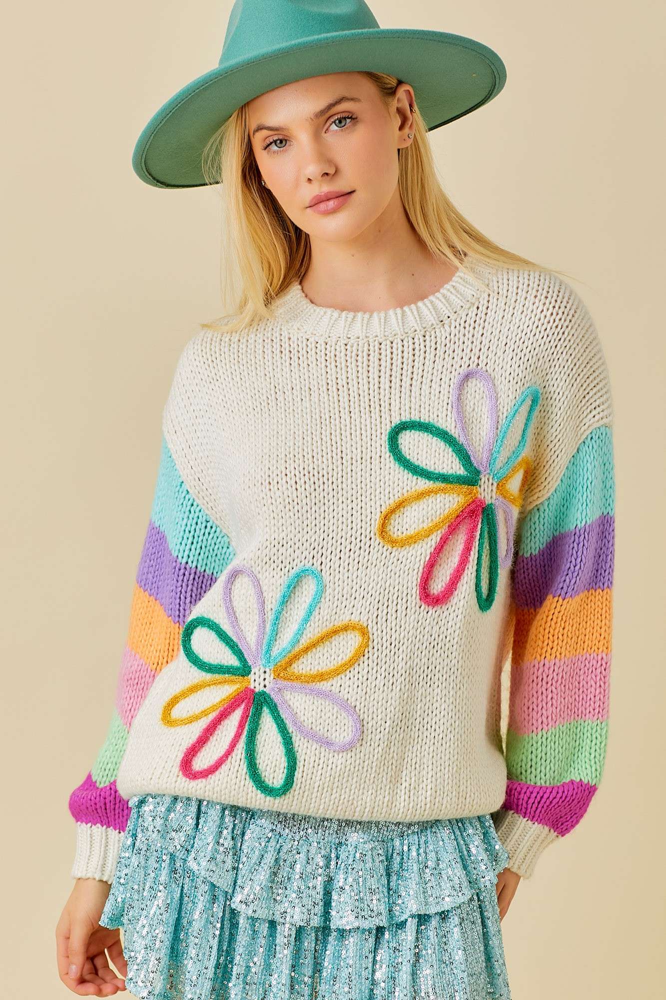 Multi Sparkle 3DFlower Sweater