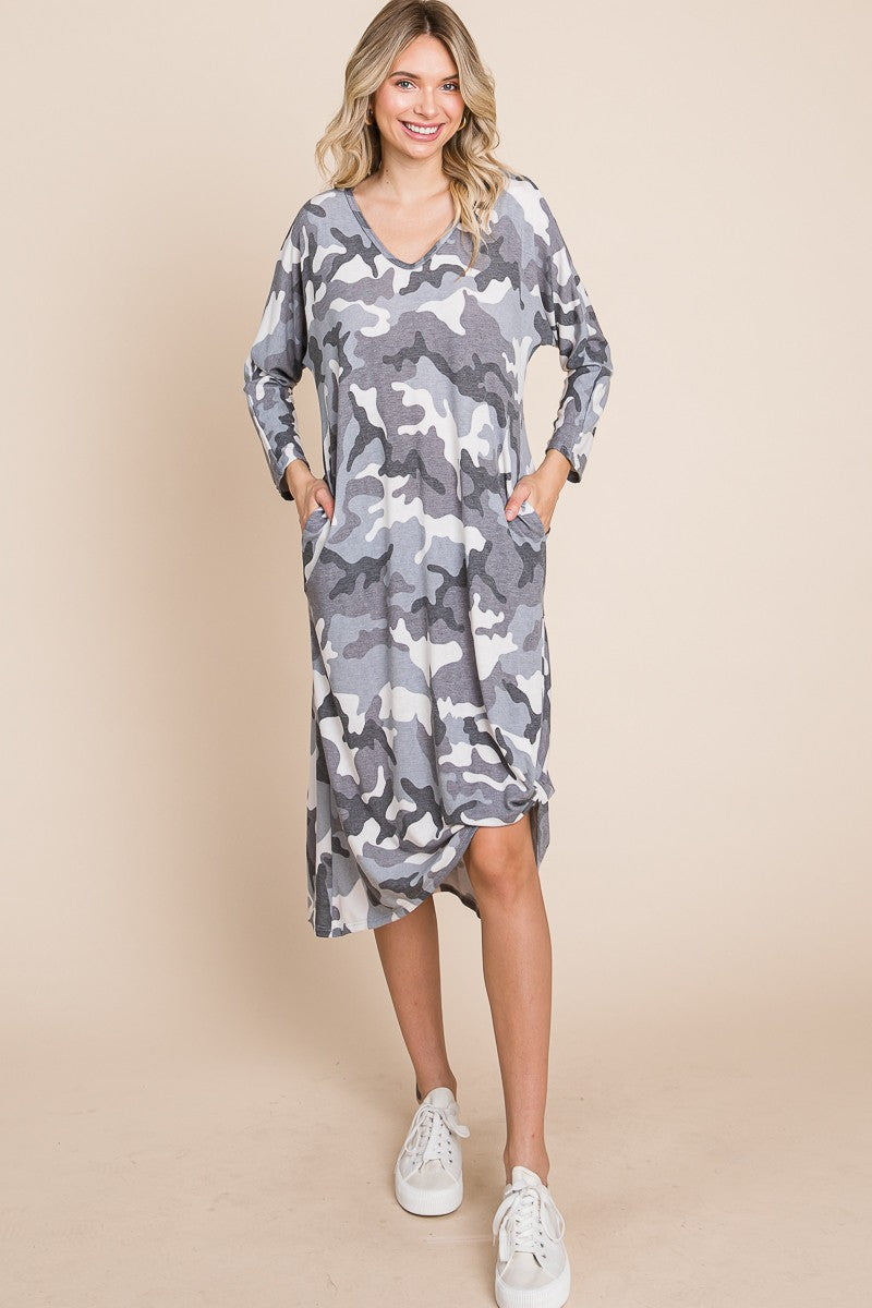 Army Camo Side Twist Midi Dress