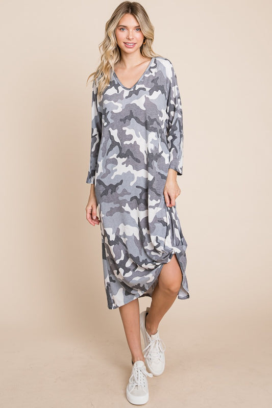 Army Camo Side Twist Midi Dress