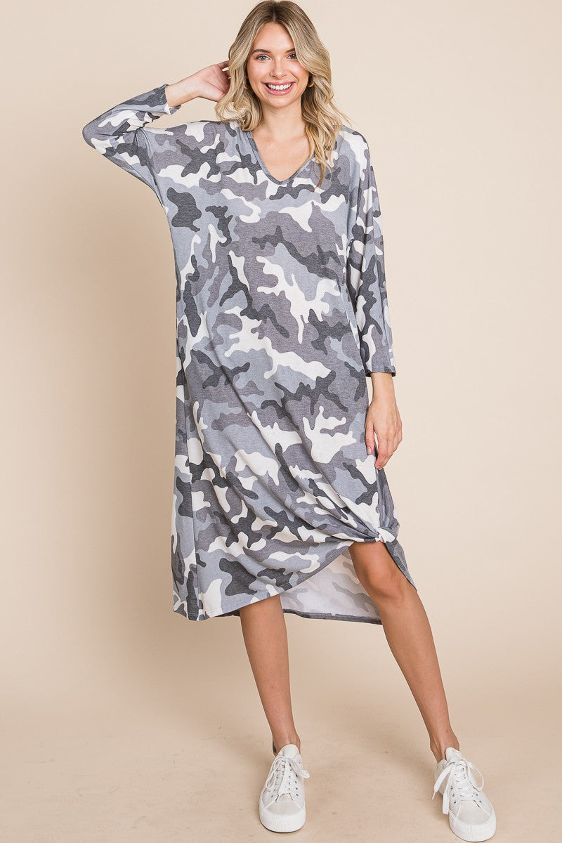 Army Camo Side Twist Midi Dress