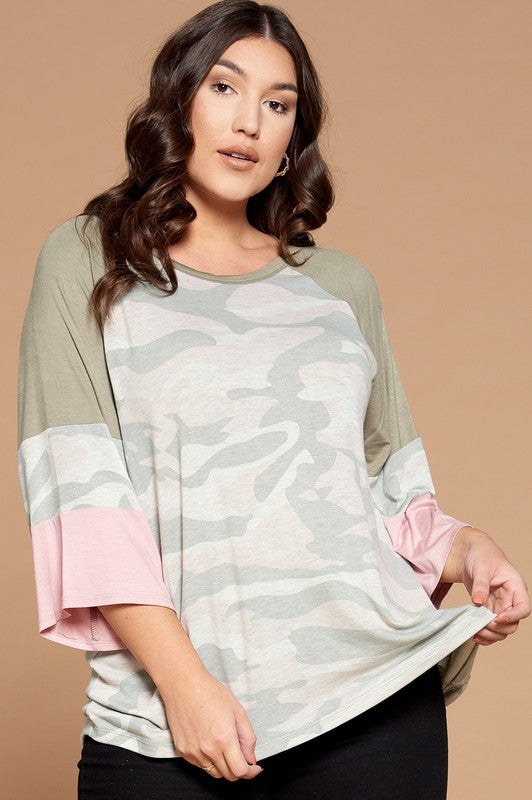 Plus Size Camo Sage and Pink Top