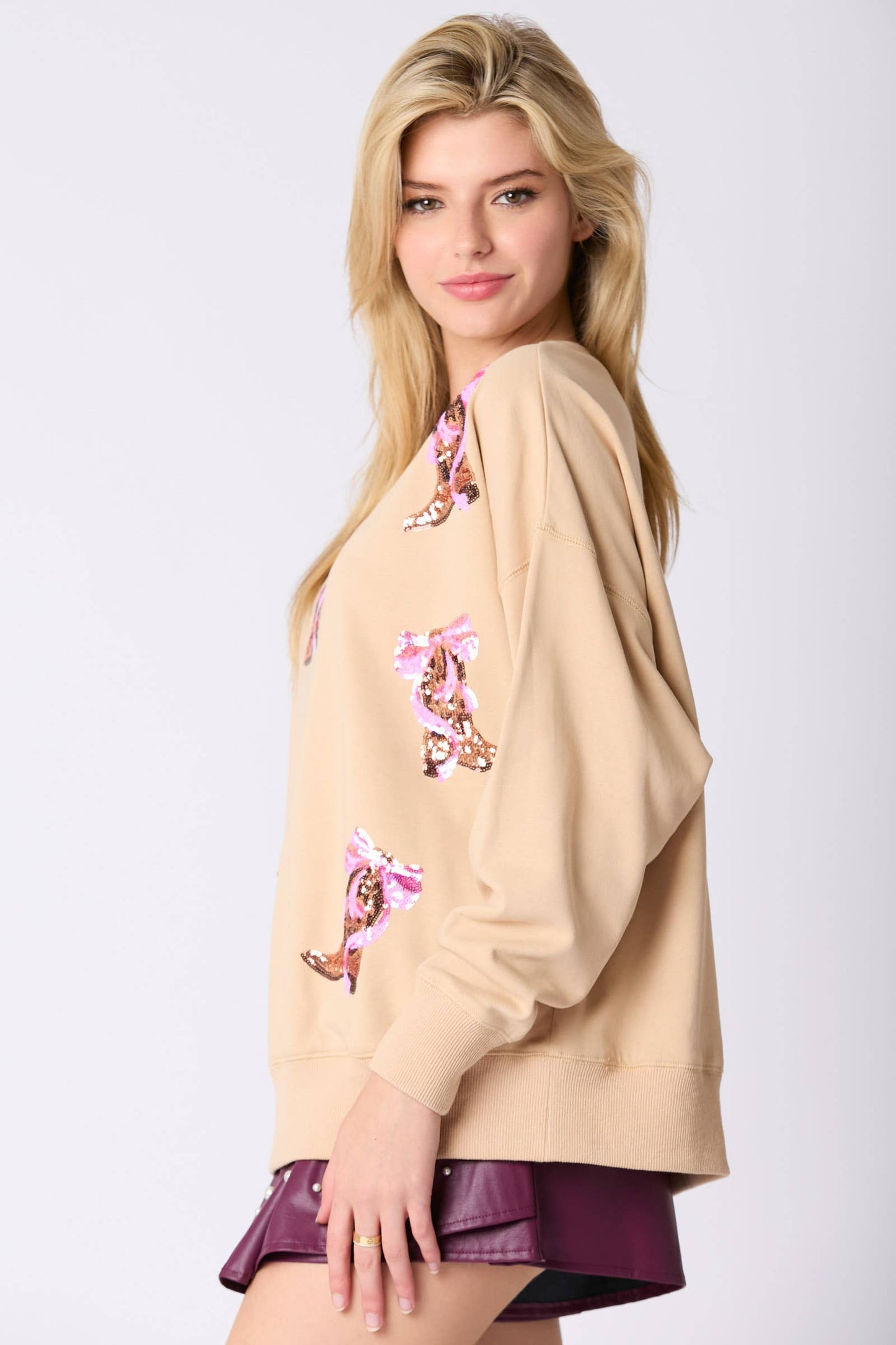 Ribbon & Boots Sequins Embroidery Sweatshirt