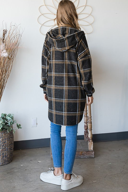 Plus Size Hood Plaid Shacket