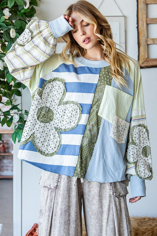 Daisy Patchwork Green Blouse