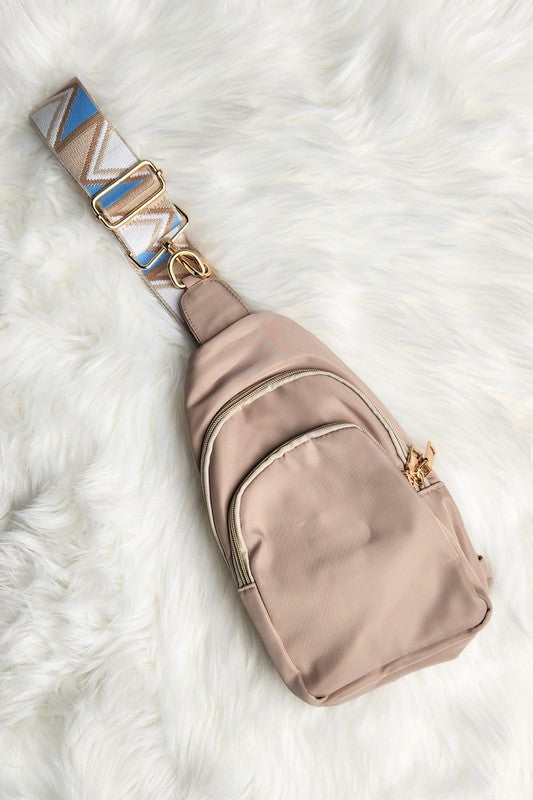Nylon Crossbody Bag With Strap - Tan