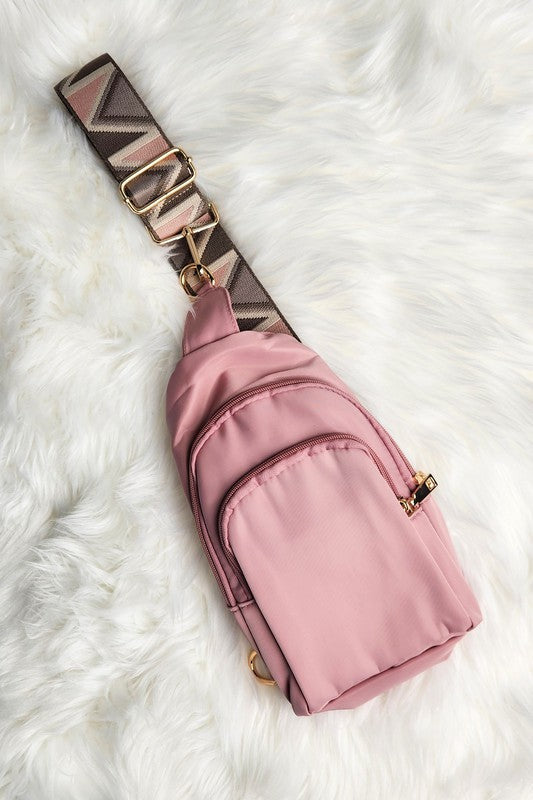 Nylon Crossbody Bag With Strap - Blush