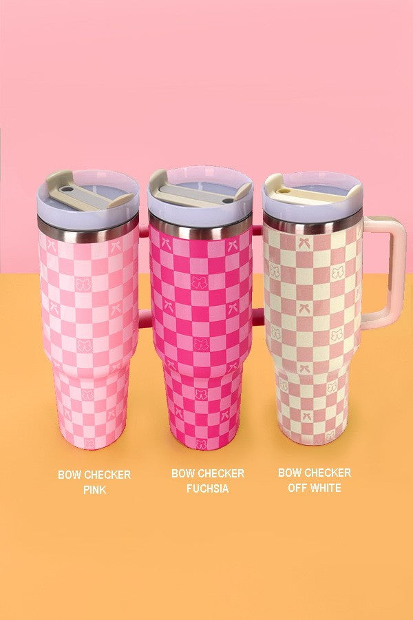 Bow Checkered Fuschia Tumbler