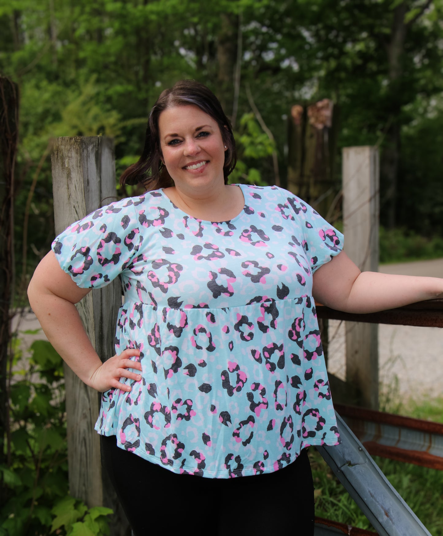 Plus Size Leopard Babydoll Blouse