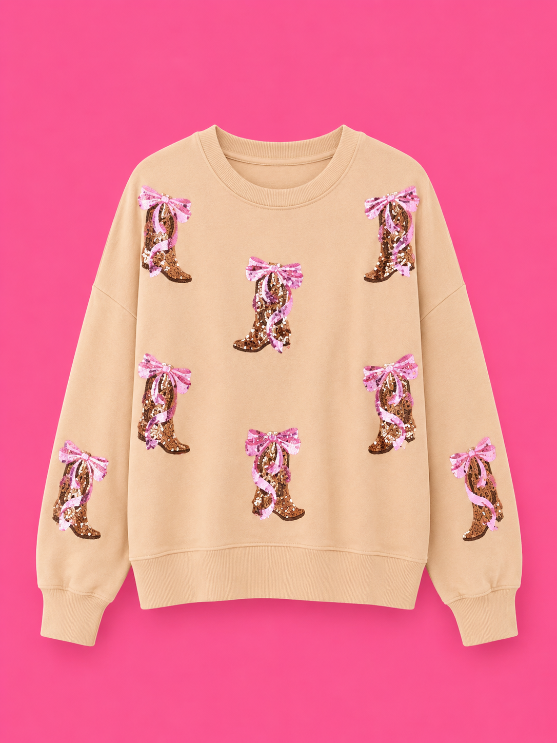 Ribbon & Boots Sequins Embroidery Sweatshirt