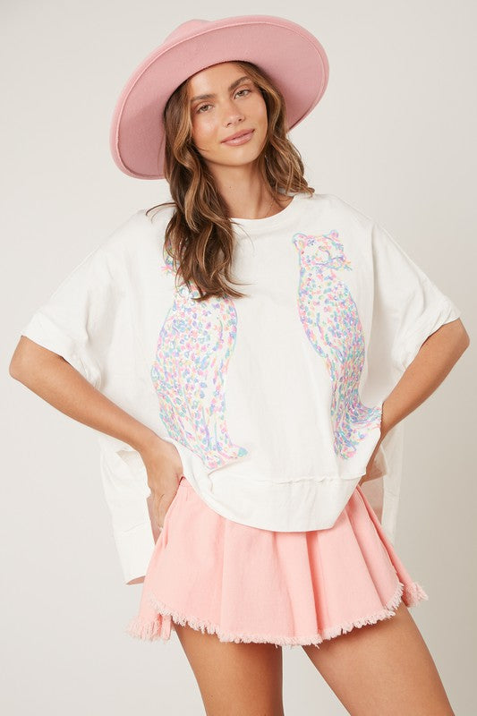 Sequin Cheetahs Oversize Top