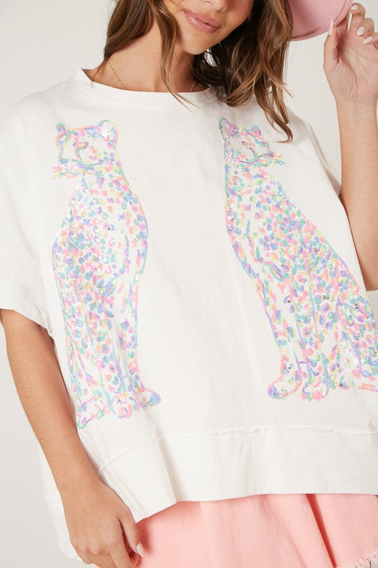 Sequin Cheetahs Oversize Top