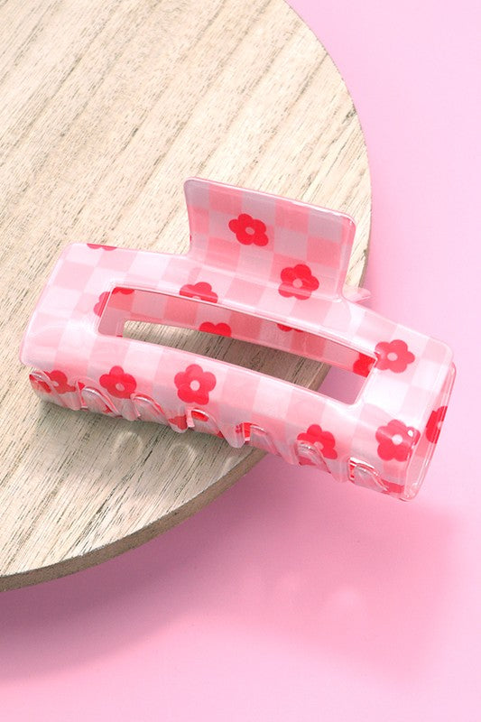 Daisy Checker Hair Claw Clips