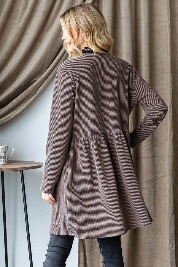 Plus Size Brown Corded Cardi