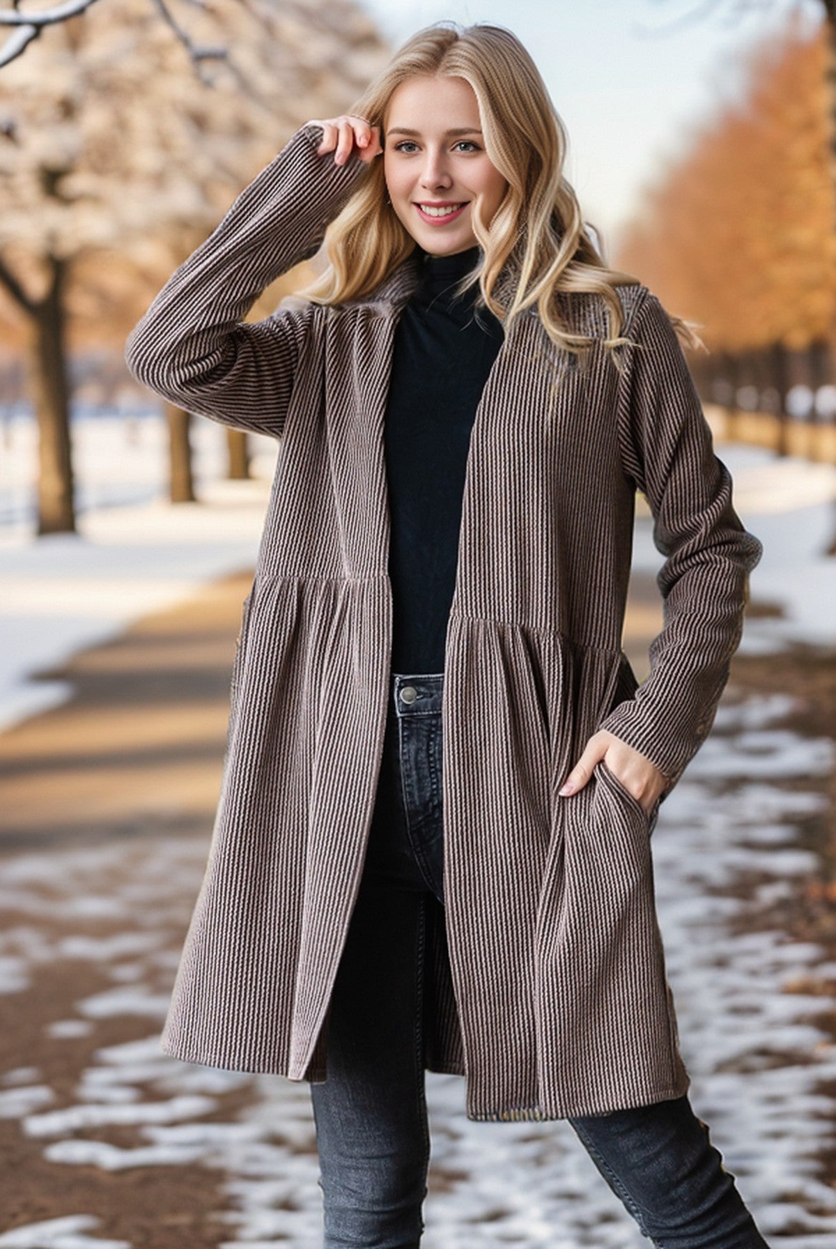 Plus Size Brown Corded Cardi