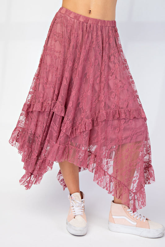 Trendy Mauve Lace Skirt