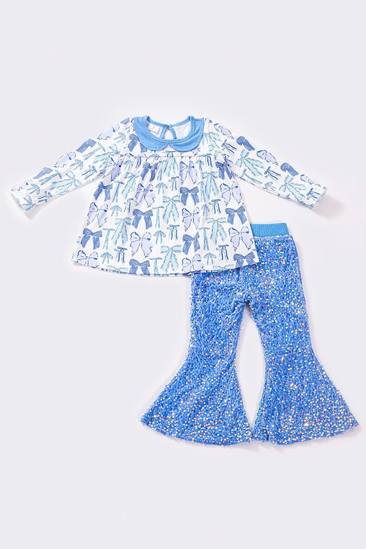 Blue Bow Sequin Babes Set