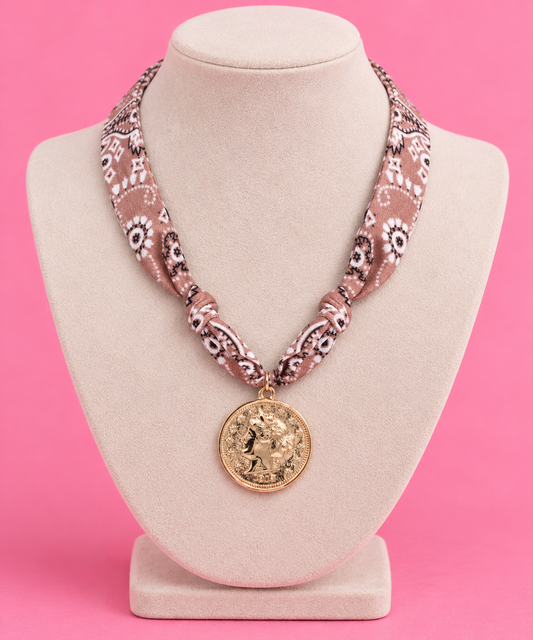 Vintage Western Bandana Necklace With Coin Pendant