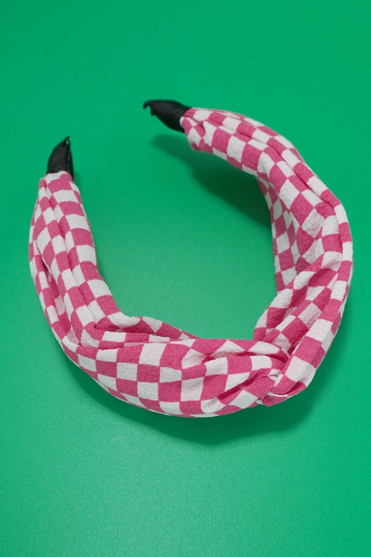 Knotted Checker Headband - Pink